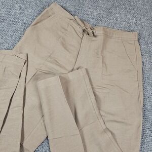 Cubavera Mens Linen Blend Drawstring Pants Tan Khaki Relaxed Fit Large AZ 655